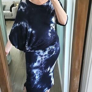 Yana K Tiedye Navy Blue and White Midi Dress